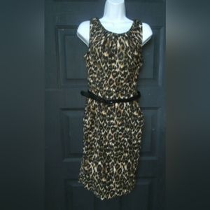 Leopard Print Lined Belted Dress